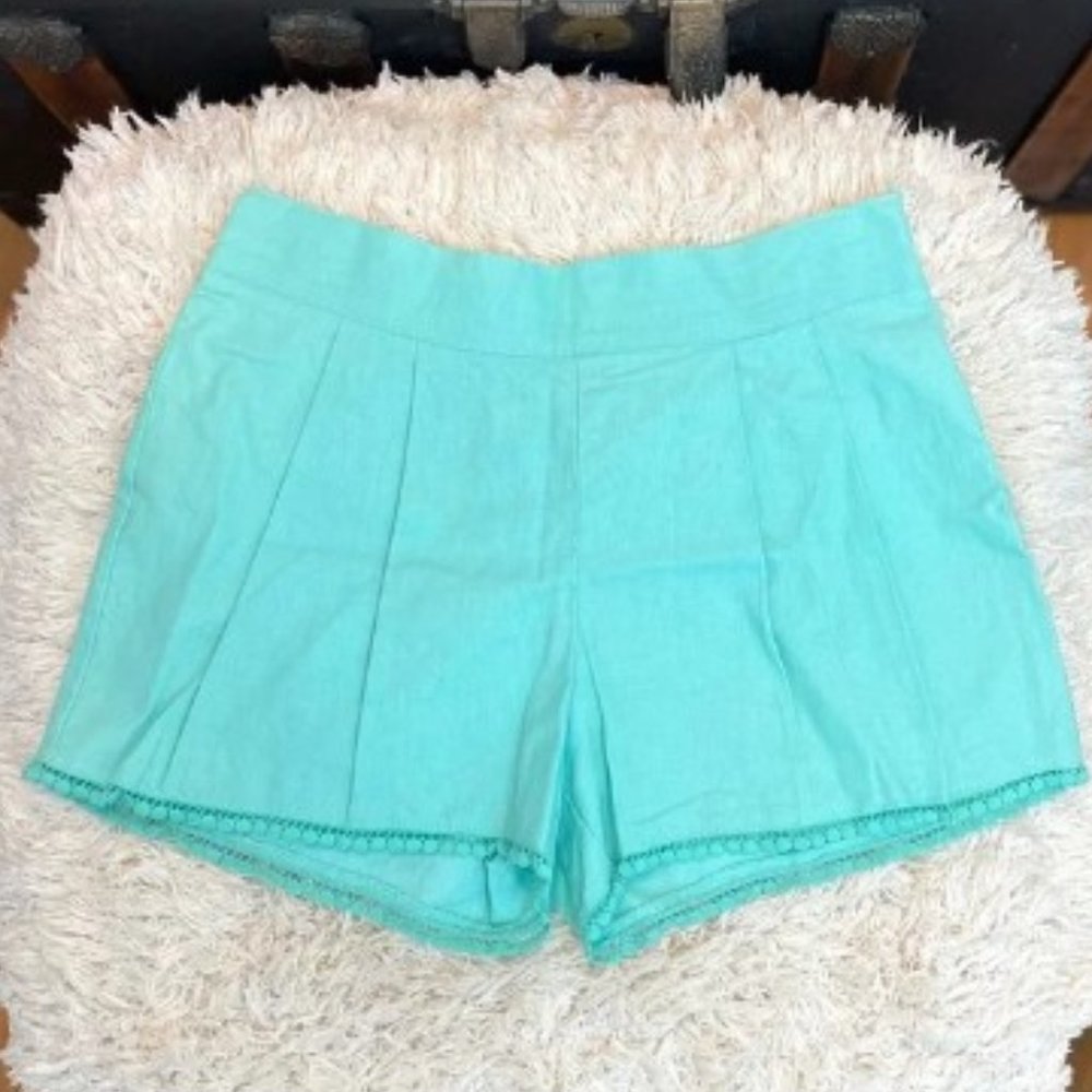 BeBop - Pleated Shorts w/ Pom Fringe + Elastic Back | Seafoam Teal Aqua | Large